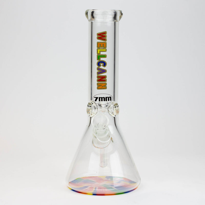 O 12" WellCann beaker 7 mm glass water bong with Colour Bottom