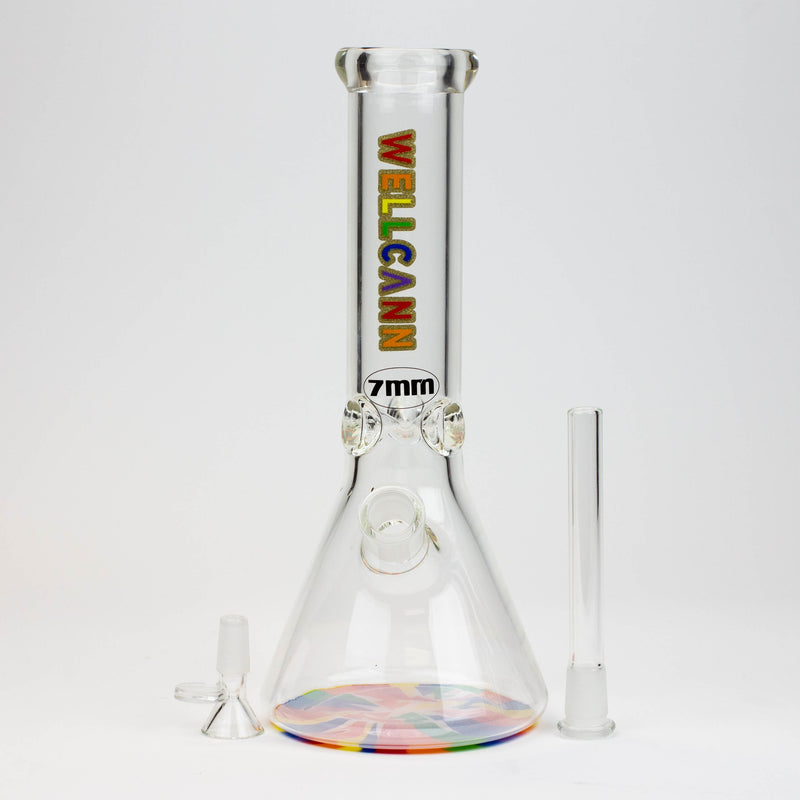 O 12" WellCann beaker 7 mm glass water bong with Colour Bottom