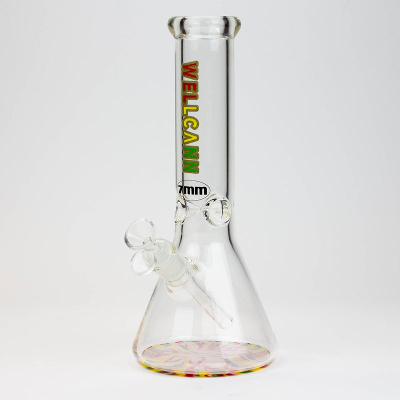 O 12" WellCann beaker 7 mm glass water bong with Colour Bottom