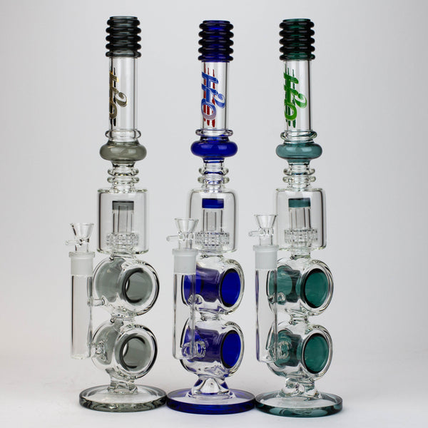 O 17" H2O Double ring glass water bong [H2O-5006]