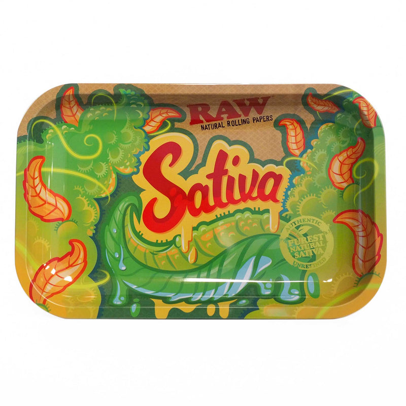 Raw Metal Rolling Tray -Sativa Design