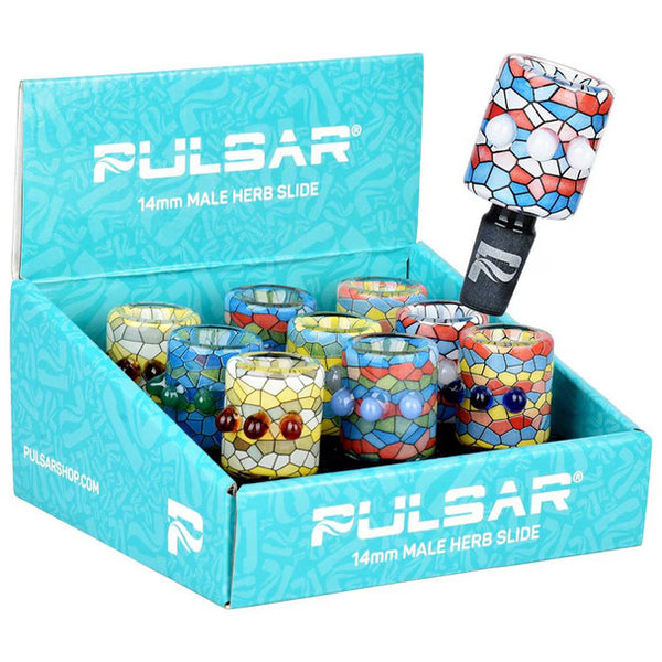 SC Pulsar 4" Inside Print Mosaic Bead Grip Herb Slide 9 ct display