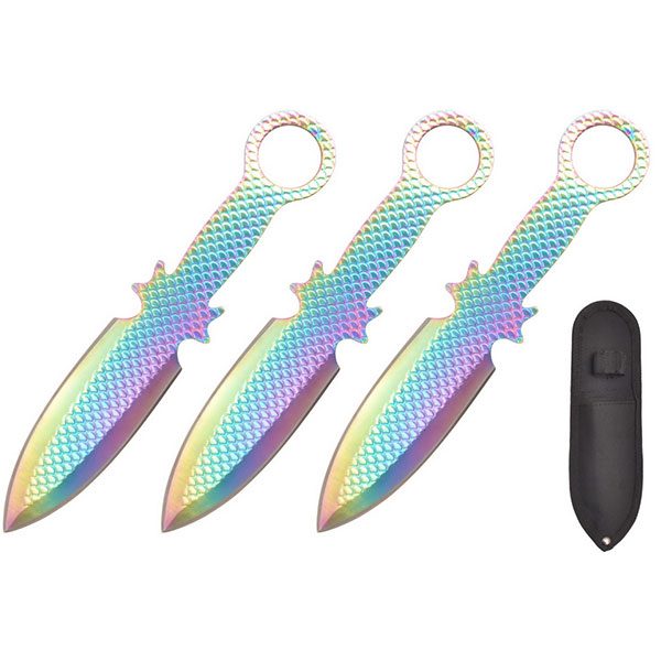 O 6.5″ Throwing Knives with Sheath 3 Pcs Set – Rainvow [T005017COL]