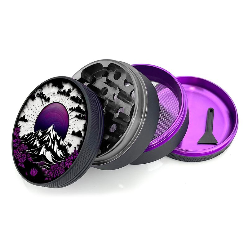 O Green Star | 2.5" (63mm) Soft Touch Grinder - Purple Mountain Mandala Design