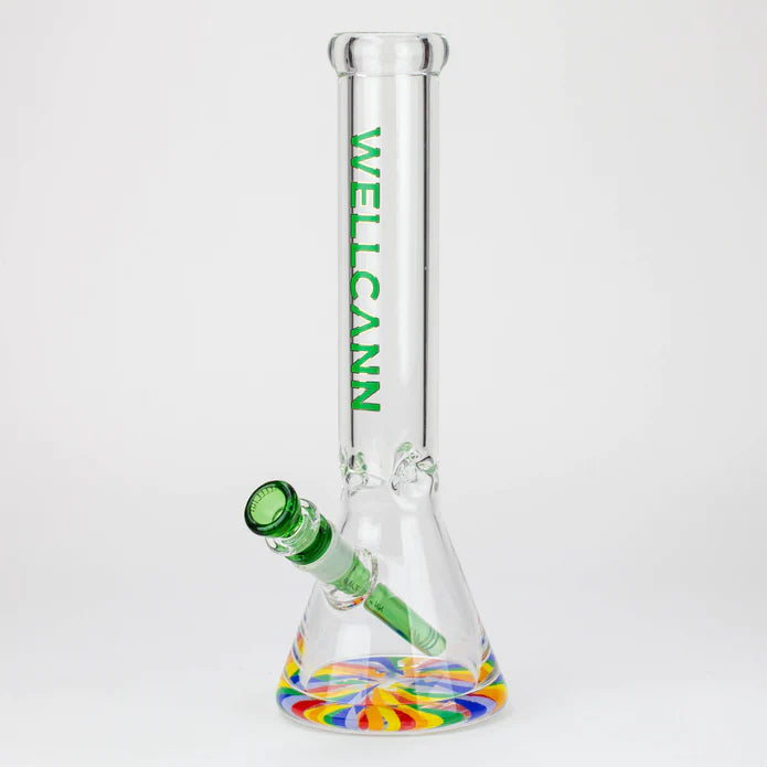EA WellCann - 14" 7 mm Thick beaker bong with green logo and thick decal base