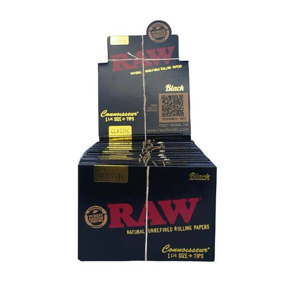 RAW Black Con 114 PandT 24 RAW Black Connoisseur 1 1/4 Papers and Tips 24ct