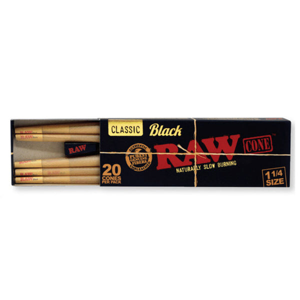 Raw Classic Black 11/4 Pre Rolled Cone - 20 Pack