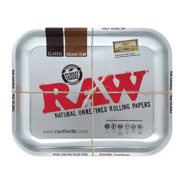 RAW Silver Metal Rolling Tray Medium 10.8 x 7.8 Inch
