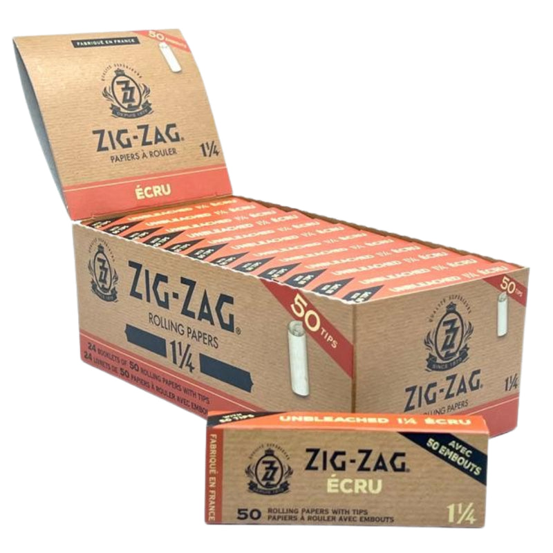ZIG ZAG UNB 114 P T 24 Zig Zag Unbleached 1 1/4 Rolling Papers & Tips - 24ct