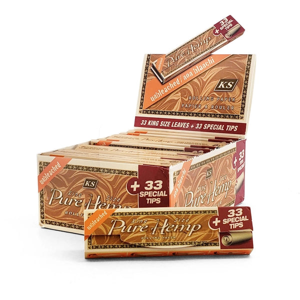 Pure Hemp Unbleached King Size Rolling Papers and Tips 24ct